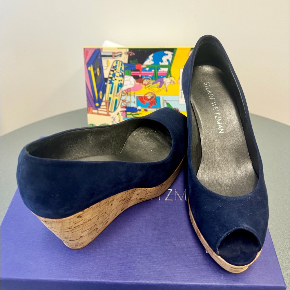 Stuart Weitzman Anna Peep Toe Wedges in Royal blue